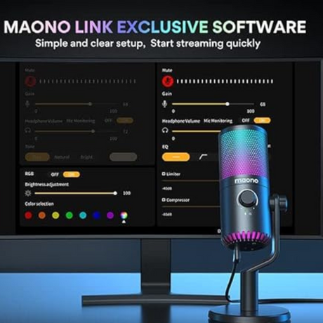MAONO DM30RGB USB RGB Gaming Mic with Mute, Gain, Monitor – Black- DokanTech #