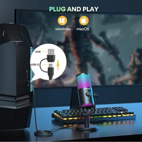 MAONO DM30RGB USB RGB Gaming Mic with Mute, Gain, Monitor – Black- DokanTech #