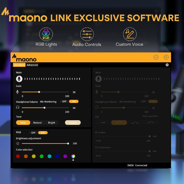 MAONO DM30RGB USB RGB Gaming Mic with Mute, Gain, Monitor – Black- DokanTech #