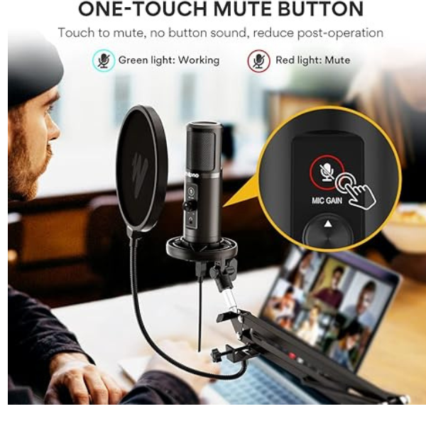 Maono AU-PM422 USB Mic, 192kHz/24Bit, Mute Button, Zero Latency- DokanTech #