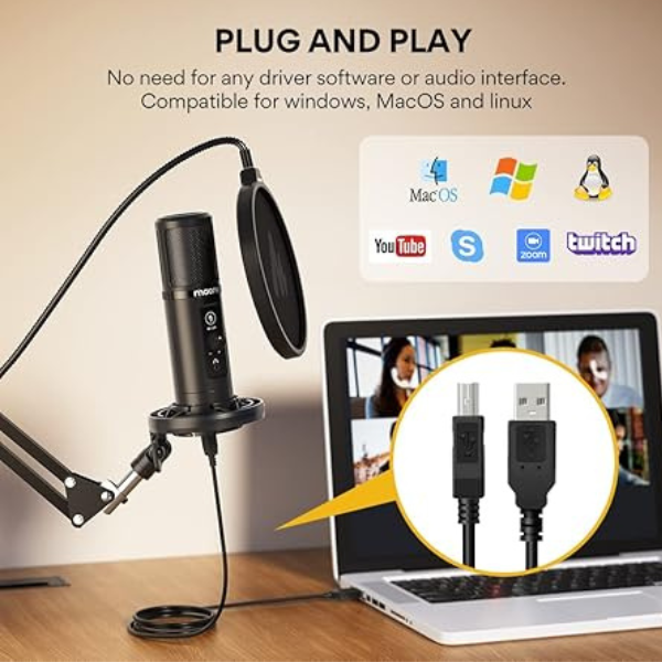 Maono AU-PM422 USB Mic, 192kHz/24Bit, Mute Button, Zero Latency- DokanTech #