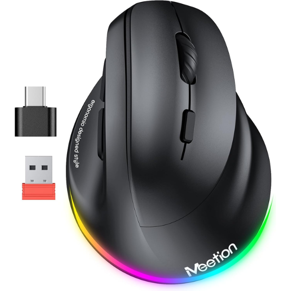 Meetion BTM010R ergonomic wireless Bluetooth dual mode mouse – front view black