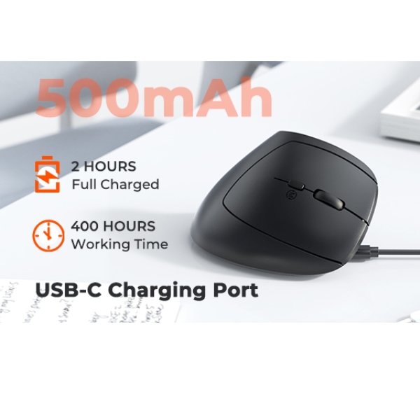 Meetion BTM008 Wireless & Bluetooth Ergonomic Mouse with Rechargeable Battery - Dokkantech