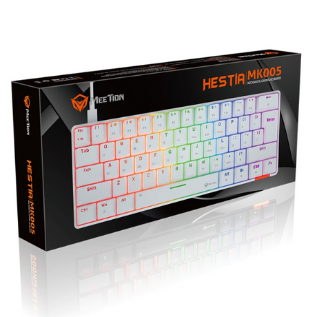 Meetion MK005 60% Mechanical   Gaming  Keyboard - Blue Switch, Black & White_Arabic- DokanTech #