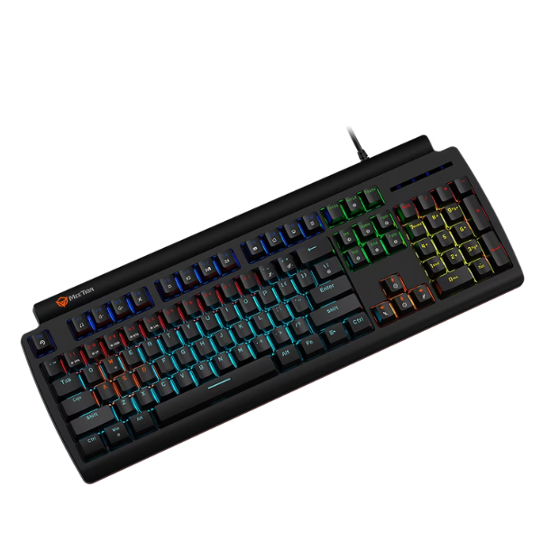 Meetion MT-MK600RD  Red Switch Mechanical Keyboard, Rainbow Backlight, Black & White, Arabic- DokanTech #
