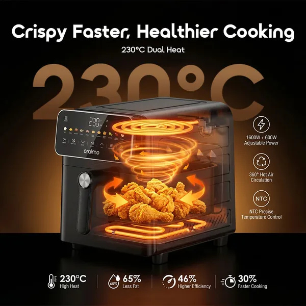 OraimoIntelliFry9LAirFryer230_CDual-SideHeatingOAF-502AFeatures-DokkanTech