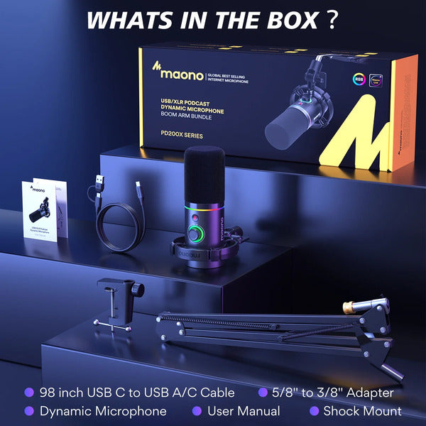 Maono PD200X USB/XLR Mic, RGB, Mute, Gain Control – For Podcast & Gaming- DokanTech #