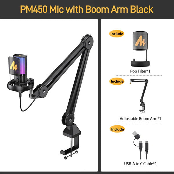 MAONO PM450S StreamerWave USB Condenser Microphone Boom Arm Bundle