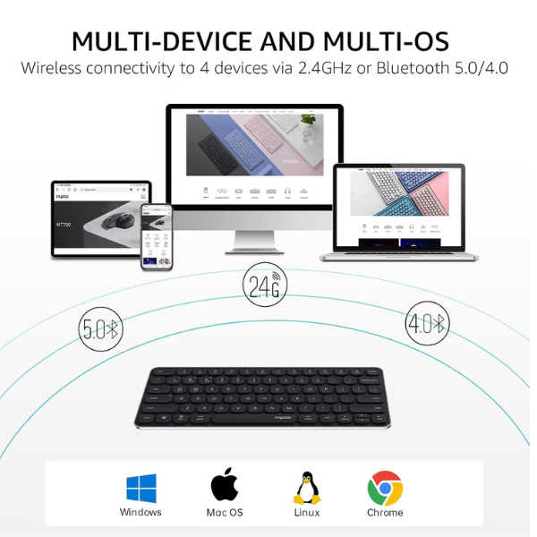 Rapoo Mini E9050L Wireless Keyboard – Light Grey, Arabic/English Layout-dokantech