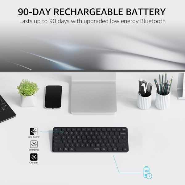Rapoo Mini E9050L Wireless Keyboard – Light Grey, Arabic/English Layout-dokantech