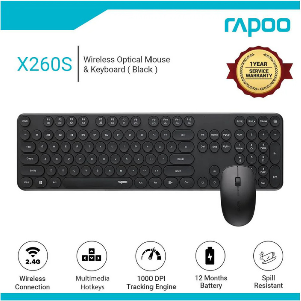 RapooX260SWirelessKeyboardandMouseComboAra-Black - DokkanTech