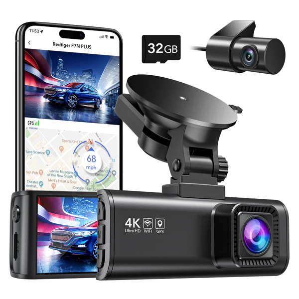 Redtiger F7NP 4K front and rear dash cam with Wi-Fi GPS – front view