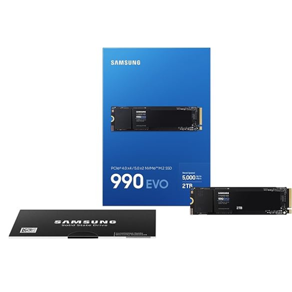 Samsung SSD 990 EVO 2TB  PCIe 4.0 x4 and PCIe 5.0 x2 2TB up to 5000MB/s-MZ-V9E2T0BW