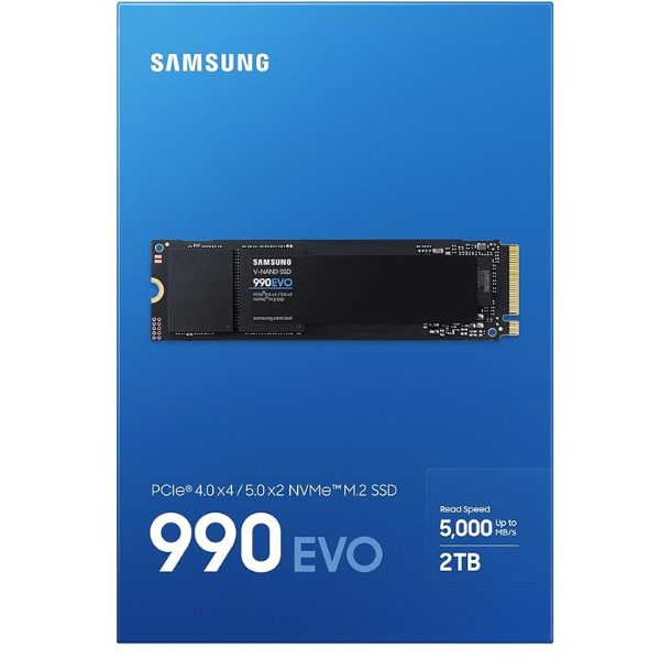 Samsung SSD 990 EVO 2TB  PCIe 4.0 x4 and PCIe 5.0 x2 2TB up to 5000MB/s-MZ-V9E2T0BW