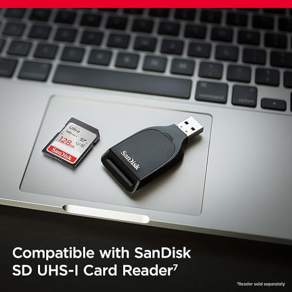 بطاقة SD من SanDisk Ultra UHS I بسعة 128 جيجابايت بسرعة 140 ميجابايت/ثانية