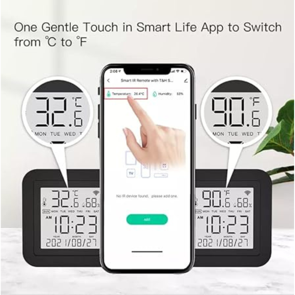 Tuya Smart Life S09 IR Remote Control with Temperature & Humidity Display for Air Conditioner - DokanTech #