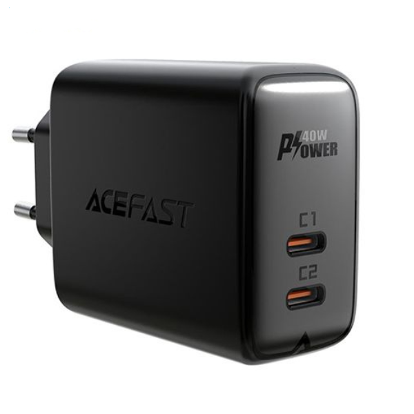 AceFast A9 40W (2xUSB-C) Fast Wall CHARGER PD3.0 - Black - DokanTech #