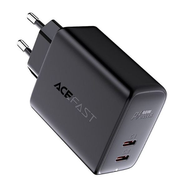 AceFast A9 40W (2xUSB-C) Fast Wall CHARGER PD3.0 - Black - DokanTech #