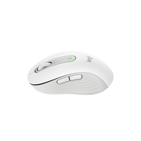Logitech Signature M650 Mouse: white mouse from a low front angle.