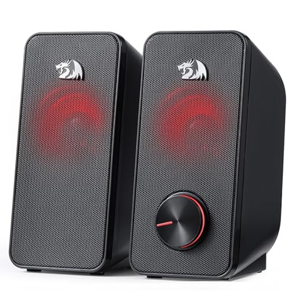 Redragon Stentor GS500 2.0 stereo gaming speaker with red backlight – front view