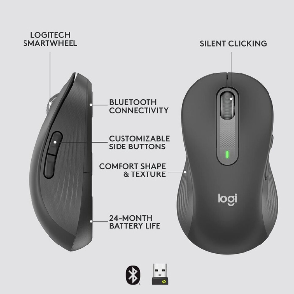 Logitech Signature M650 L Right Full Size Wireless Mouse - For Large Sized Hands, Multi-Device, Silent Clicks, Customizable Side Buttons, Bluetooth, for PC/Mac - DokanTech #