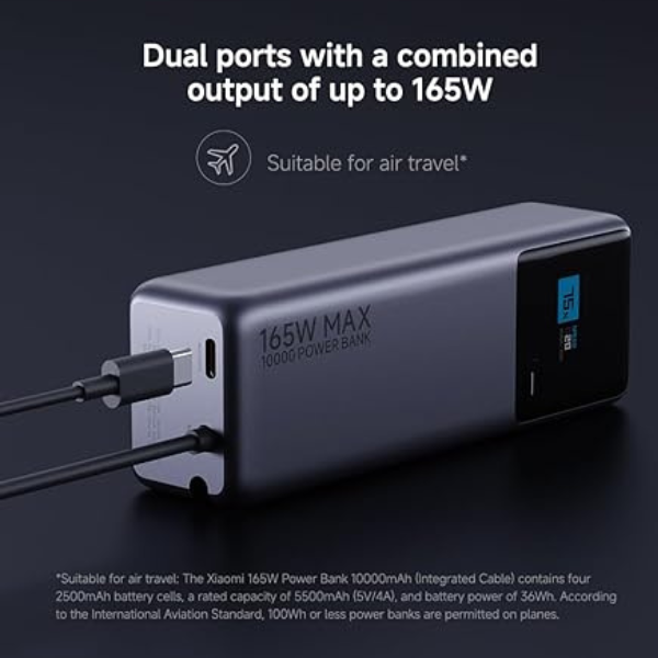 Xiaomi 165W Power Bank 10000mAh (Integrated Cable) - Gray โ Ultra-Fast Charging, Compact-dokantech