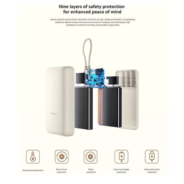 Xiaomi 33W Power Bank 20000mAh (Integrated Cable) – Fast Charging, Travel-Friendly-dokantech
