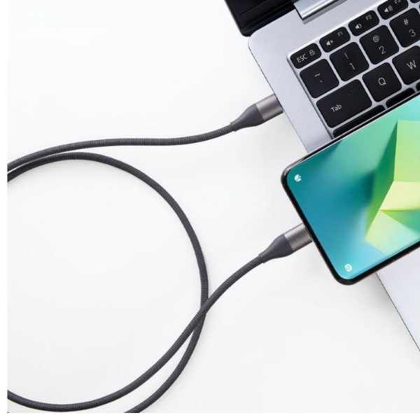 Xiaomi USB-C cable connected to a phone and laptop