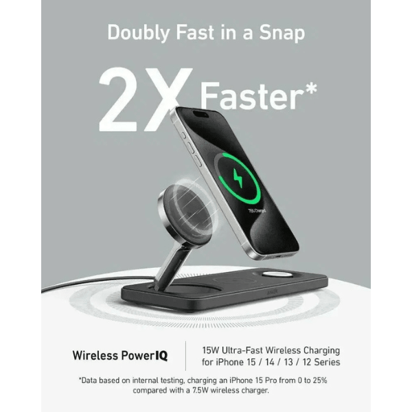 Anker MagGo 3 - in - 1 Wireless Charging Pad – 15W MagSafe Charger – A25M1 Black (for iPhone, Airpods and Apple Watch) Anker Egypt