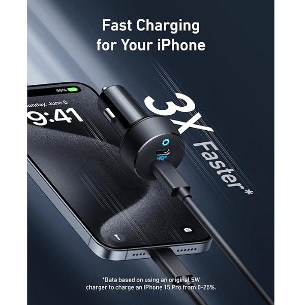 Anker PowerDrive III Duo 40W car charger – plugged in car