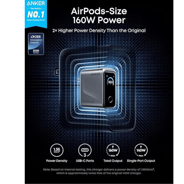 Anker Prime 160W smart display charger – display detail