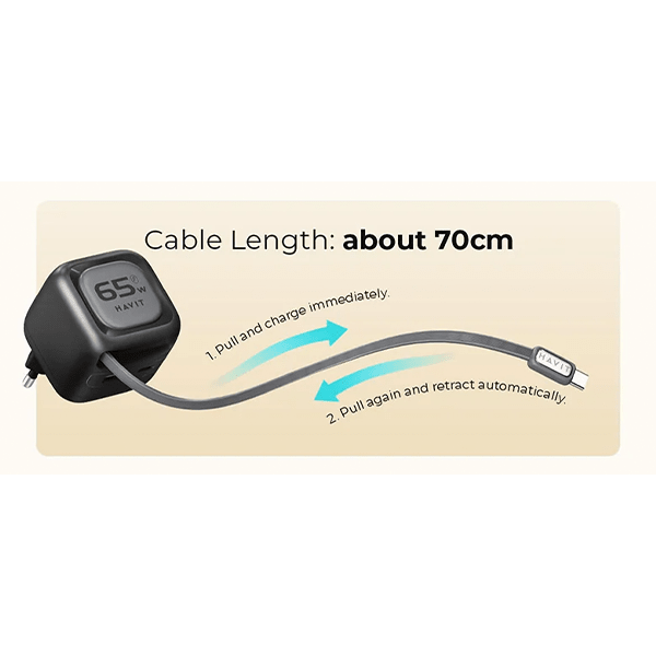 Havit 65W GaN Travel Charger UC253 EU with Retractable Cable Black Havit Egypt
