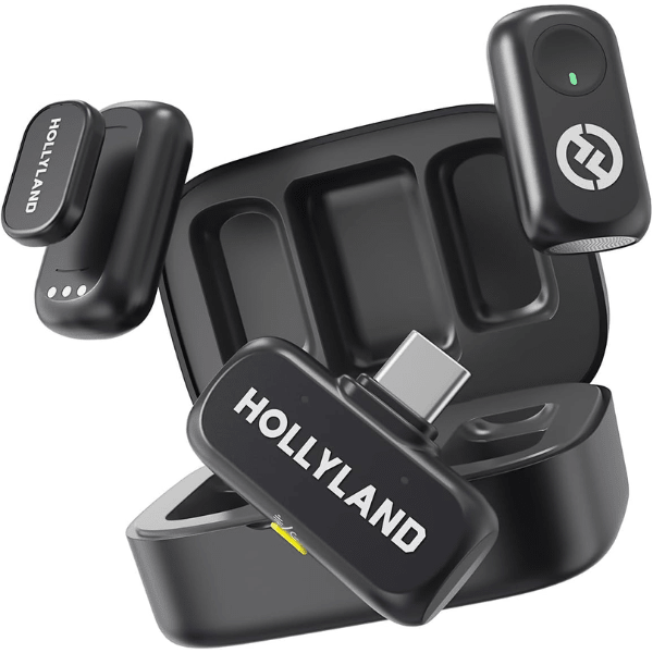 Hollyland Lark A1 Duo wireless microphone USB-C with charging case – front view