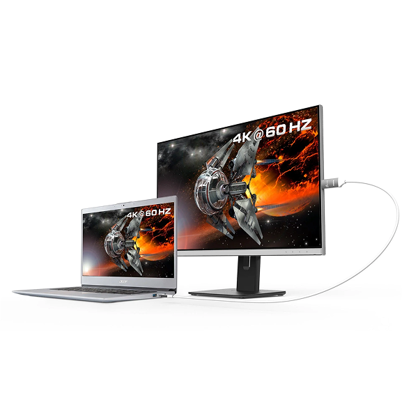 j5create JCC153G USB-C to 4K HDMI Cable - DokkanTech Monitor and laptop displaying 4K 60 Hz graphics on a white background
