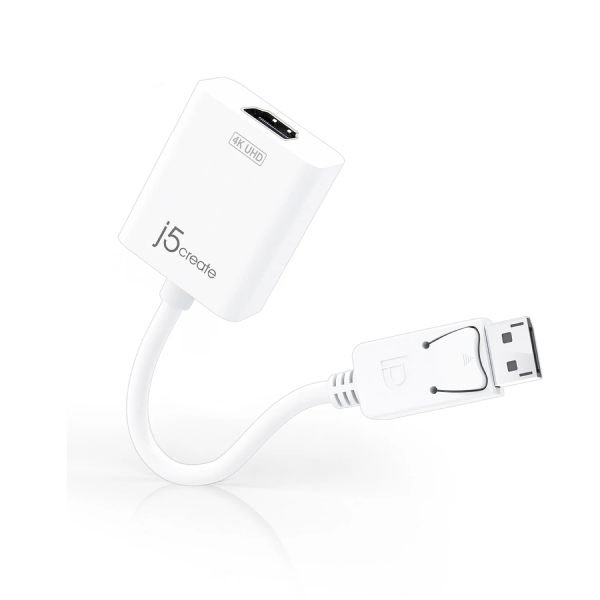 j5create JDA158 DisplayPort to 4K HDMI Active Adapter White USB adapter with 'j5create' branding on a white background