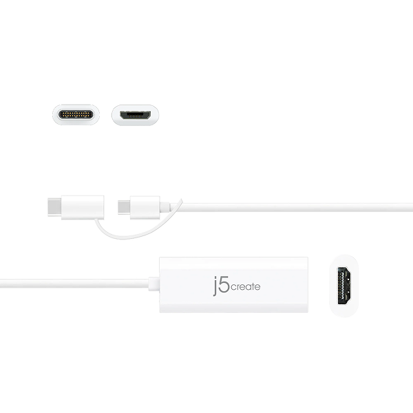 j5create JUA165C Android USB to HDMI Display Adapter - DokkanTech White USB cable with connectors on a white background, featuring the 'j5 create' brand.