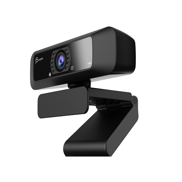 j5create JVCU100 USB HD Webcam with 360° Rotation - DokkanTech Black webcam with adjustable arm on a white background