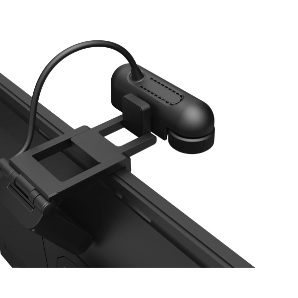 Black camera mount on a white background