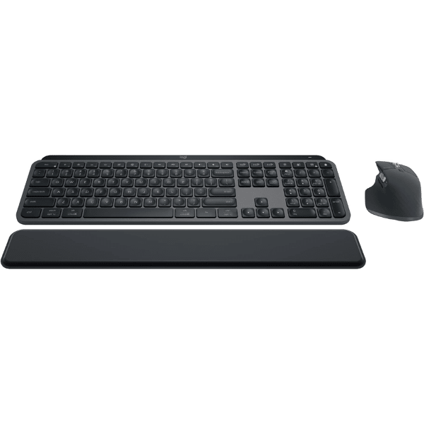 Logitech MX Keys S Combo wireless keyboard and mouse with MX palm rest – front view