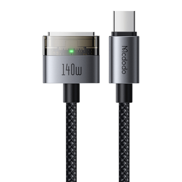 Mcdodo Cab Luma 140W USB-C to MagSafe 3 cable 2m LED indicator – front view black