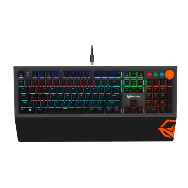 Meetion MK500 rainbow backlight mechanical gaming keyboard OUTEMU blue switch Arabic English – front view
