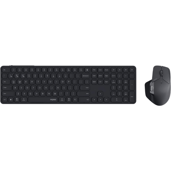 Rapoo 9560M wireless keyboard and mouse combo Arabic – front view dark grey