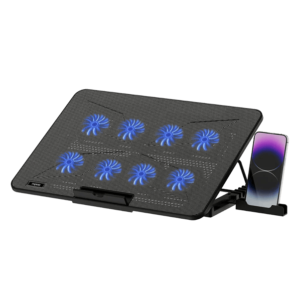 Rapoo CF300 8-fan laptop cooling pad with adjustable height – front view black