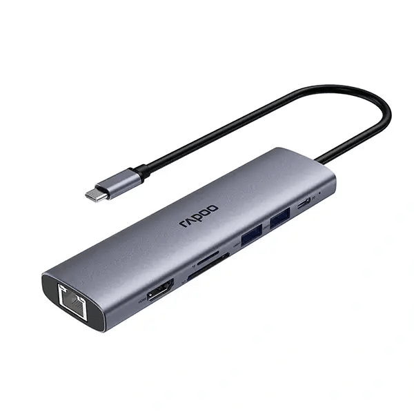 Rapoo XD71 USB-C hub 7-in-1 – front view silvery grey