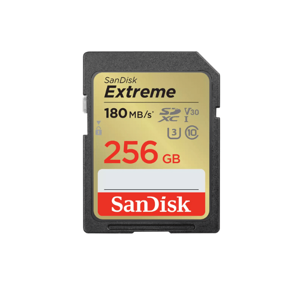 SanDisk Extreme SD card 256GB 180MB/s 130MB/s – front view