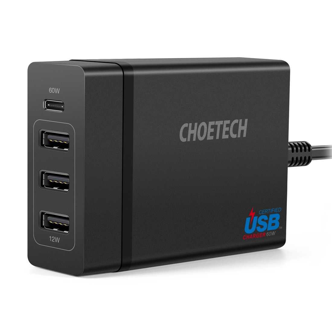 Choetech 72W 4-Port USB-C PD Charger PD72-1C3U