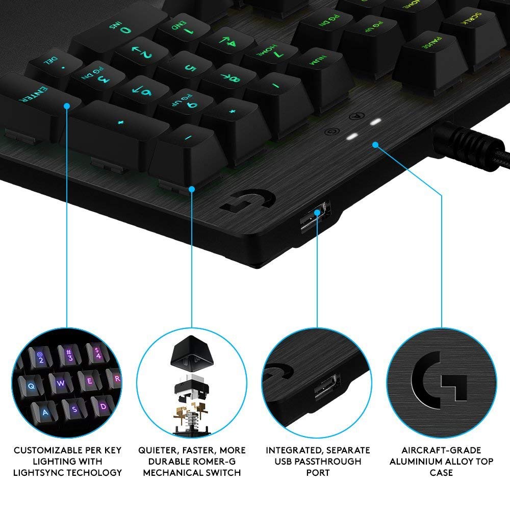 Logitech G513 RGB keyboard – GX clicky switch close-up