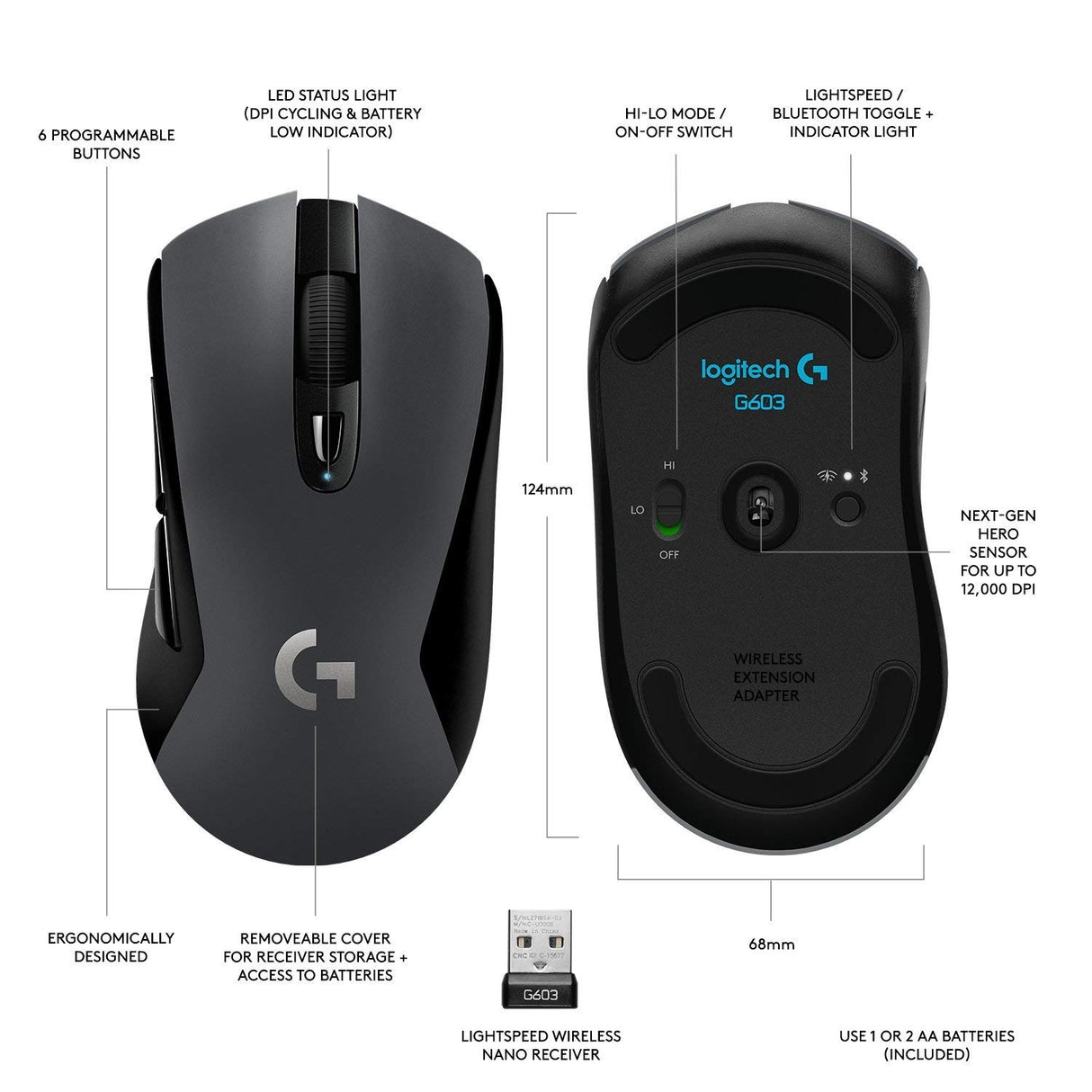 Logitech G603 Lightspeed gaming mouse – dual wireless