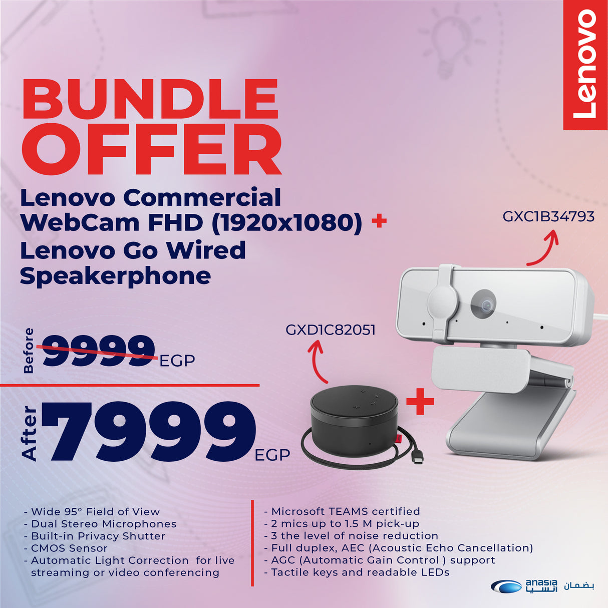 Lenovo Cmmercial Webcam FHD (1920x1080) + Lenovo Go Wired Speakerphone