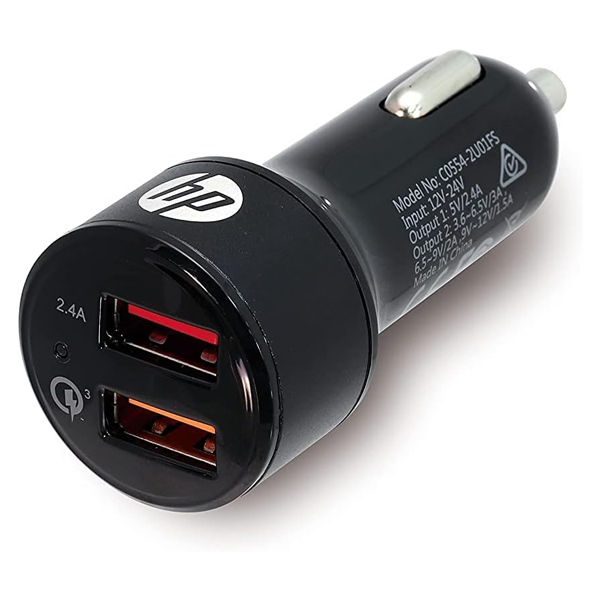 HP USB+QC3.0 Car Charger  USB 2.4A and USB 1A charging port
